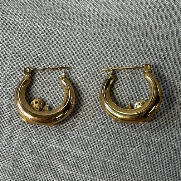 Vintage 14K Gold Hoop Earrings with Roses and Diamond Accent