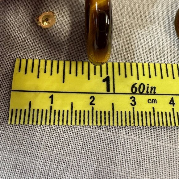 Vintage Tiger Eye C Hoop 14K Gold Earrings