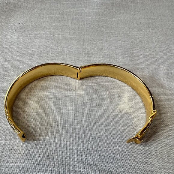 Vintage Damascene Birds and Flowers Hinged Bracelet