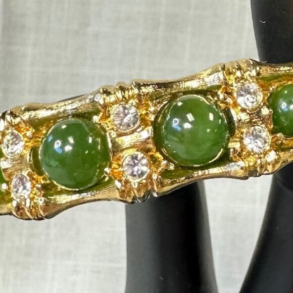 Vintage JBK Camrose & Kross Faux Jade and Gold Tone Bamboo Hinged Bracelet