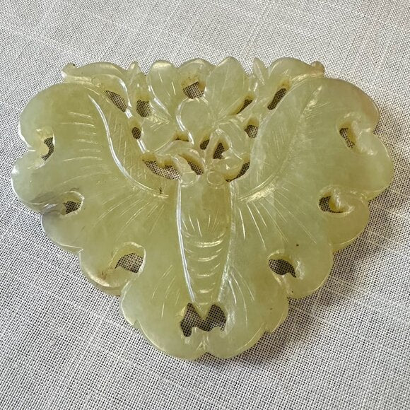 Antique Chinese Carved Jade Butterfly/ Moth Pendant