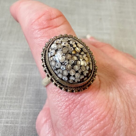Vintage Snake Skin Agate Sterling Silver Ring