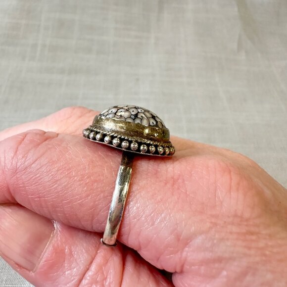 Vintage Snake Skin Agate Sterling Silver Ring