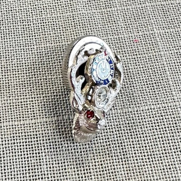 Vintage 14K white Gold BPOE Tack Pin with Ruby Chips and Diamond