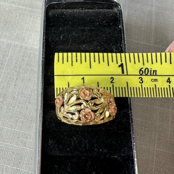 Vintage Black Hills 10K Gold Roses Filigree Ring size 6