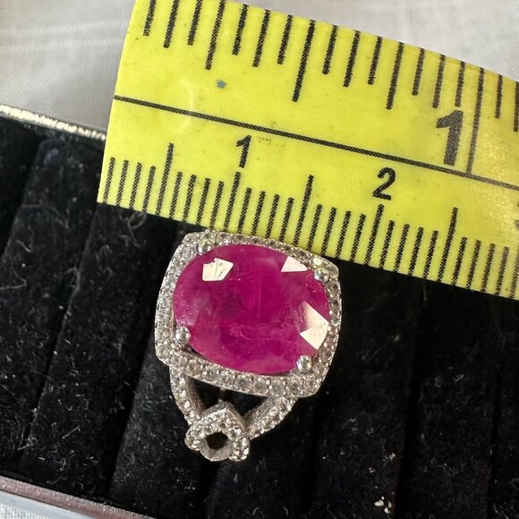 Burmese Ruby Sterling Silver Ring with Diamonds size 6.5