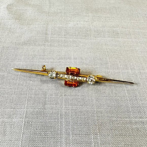 Vintage Antique Made in Austria Gold Bar Pin with Citrine Paste Stones