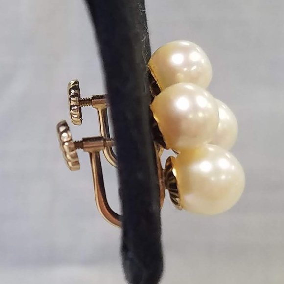 Vintage Double Cultured Pearl and 14K Gold clip-on earrings