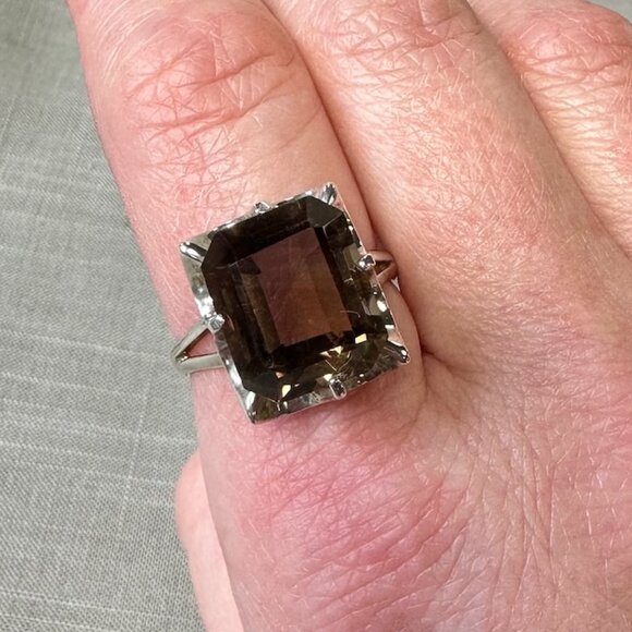 Vintage TC Sterling Silver Smoky Topaz Ring size 7.5