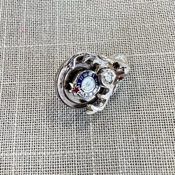 Vintage 14K white Gold BPOE Tack Pin with Ruby Chips and Diamond