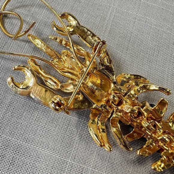 Vintage Articulated Lobster Crayfish Emerald and Clear Crystal Brooch