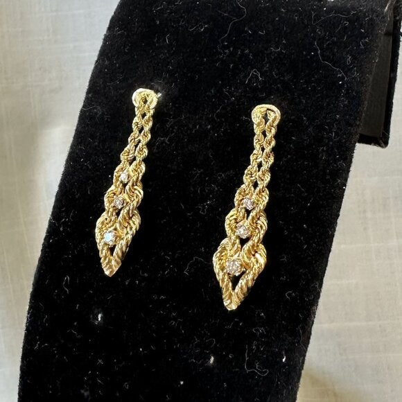 14K Diamond and Double Rope Chain Necklace and Earrings Set