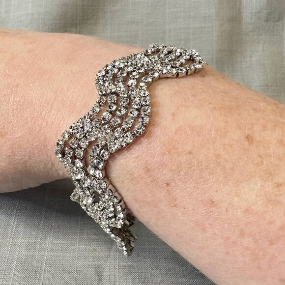 Vintage Camrose & Kross Wavy Rhinestone Bracelet with Extender