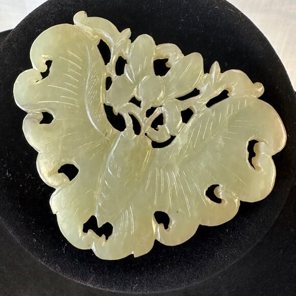 Antique Chinese Carved Jade Butterfly/ Moth Pendant