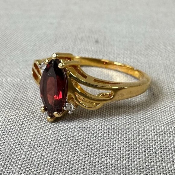 14K Gold Plated Mozambique Garnet and Diamond Ring size 7