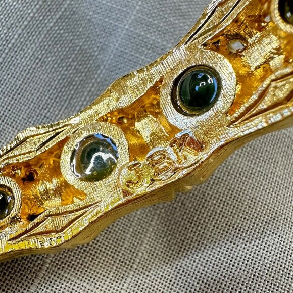 Vintage JBK Camrose & Kross Faux Jade and Gold Tone Bamboo Hinged Bracelet