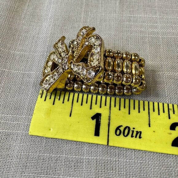 Vintage Betsey Johnson Bow with Rhinestones and Heart Stretch Ring