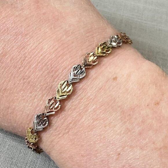 10K Tri-Color Filigree Link Bracelet
