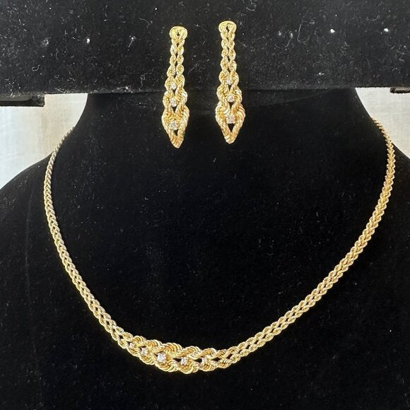 14K Diamond and Double Rope Chain Necklace and Earrings Set