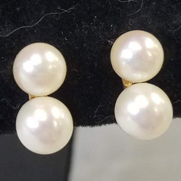 Vintage Double Cultured Pearl and 14K Gold clip-on earrings