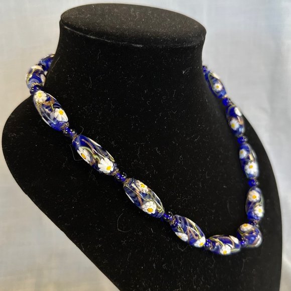 Vintage Smithsonian Institution Murano Glass Bead Necklace and Clip on Earrings