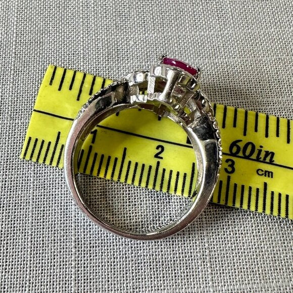 Burmese Ruby Sterling Silver Ring with Diamonds size 6.5