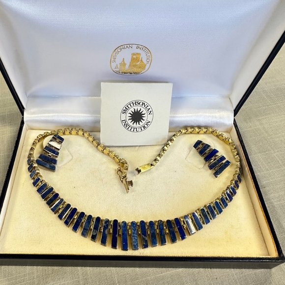 Vintage Smithsonian Institution Lapis Lazuli Sterling Necklace and Earrings