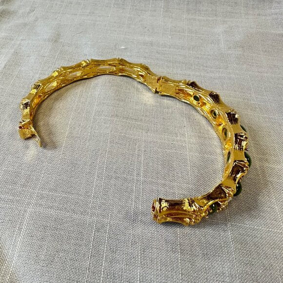 Vintage JBK Camrose & Kross Faux Jade and Gold Tone Bamboo Hinged Bracelet