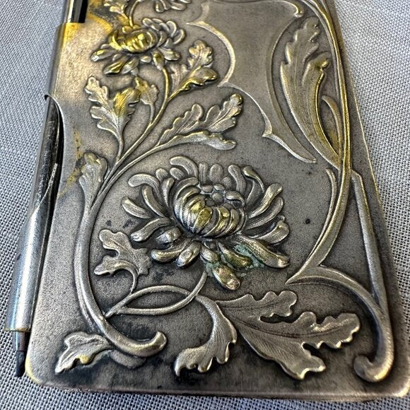 Antique Art Nouveau Silver Chatelaine Notebook Holder with Pencil
