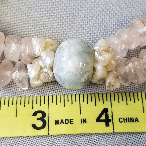 Vintage Rare Pink Quartz Necklace with Turbo Green Shell Pendants