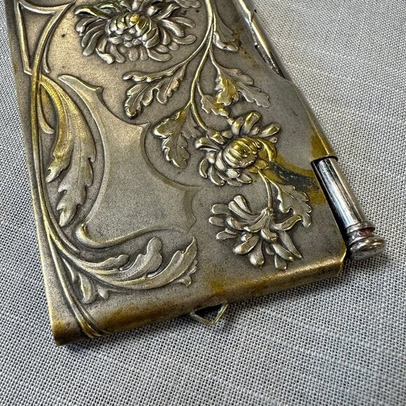 Antique Art Nouveau Silver Chatelaine Notebook Holder with Pencil