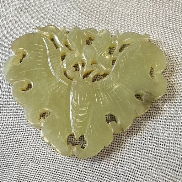 Antique Chinese Carved Jade Butterfly/ Moth Pendant