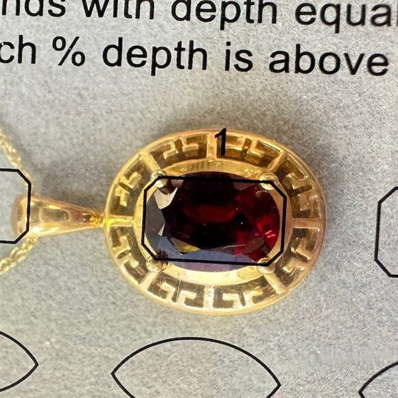Vintage 10KT Gold Greek Key Design and Garnet Pendant Necklace