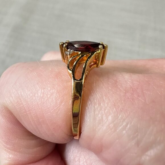 14K Gold Plated Mozambique Garnet and Diamond Ring size 7